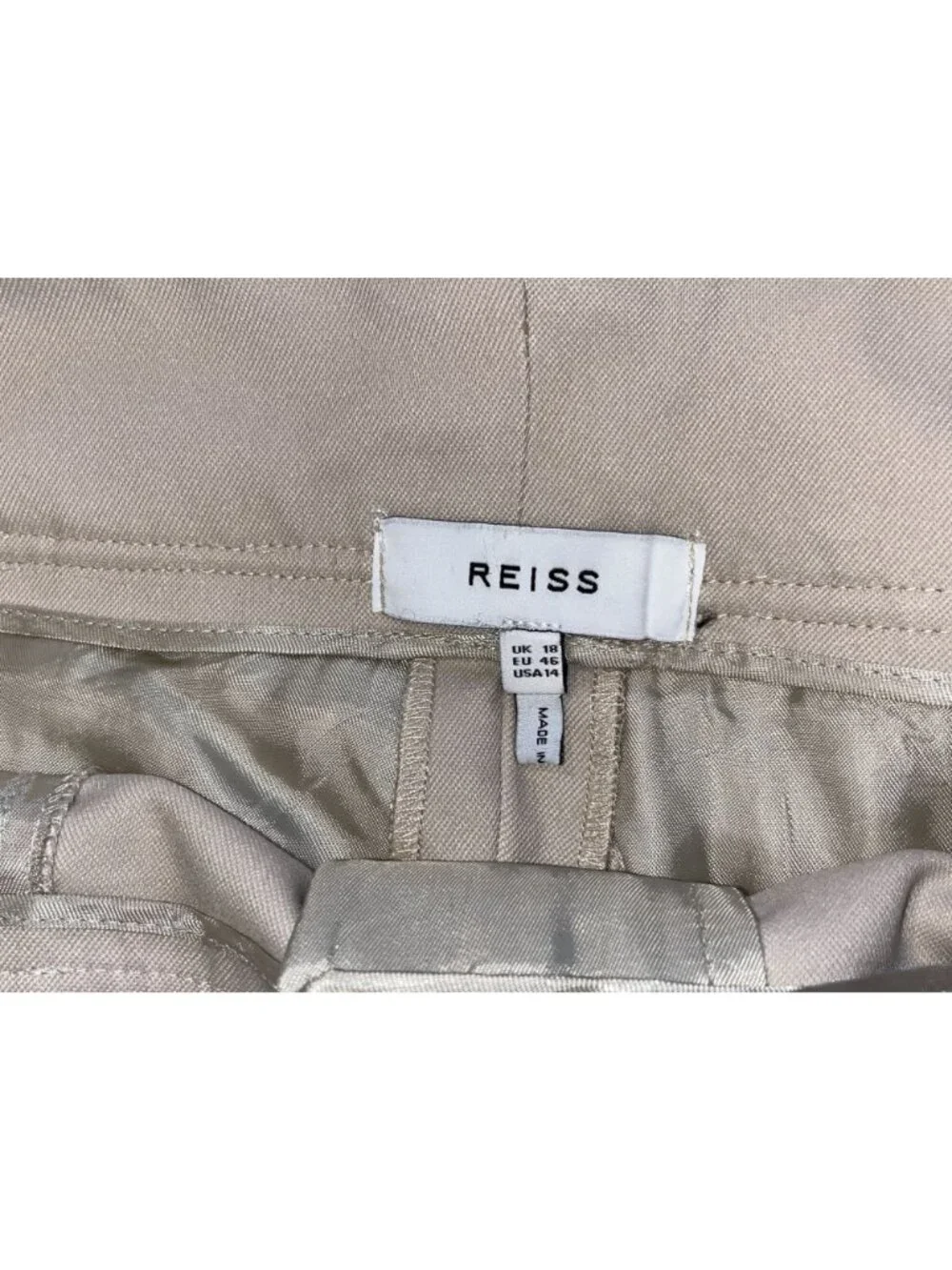 Reiss Beige Cropped Pants With Button Detail & Adjustable Hem Size 14 - Picture 6 of 11
